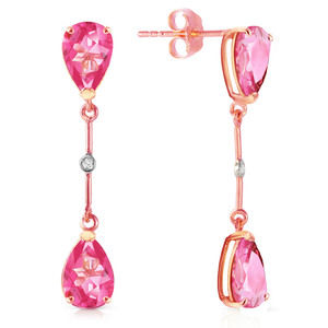 14K. GOLD DIAMONDS & PINK TOPAZ DANGLING EARRING (Rose Gold)